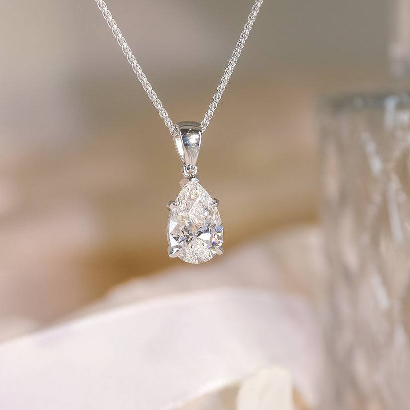 18K White Gold Pear Cut Lab Grown Diamond Necklace