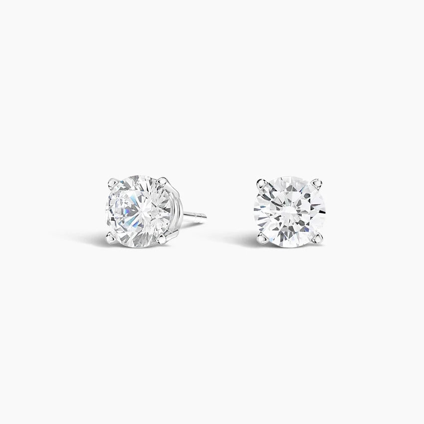 Four-Prong Round Lab-Grown Diamond Stud Earrings in 18K White Gold