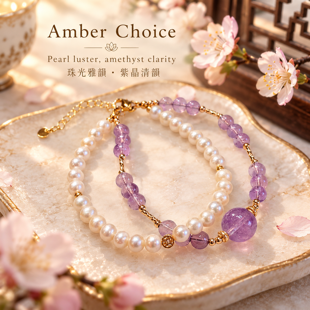 Freshwater Pearl × Amethyst Bracelet concept | 氛圍圖