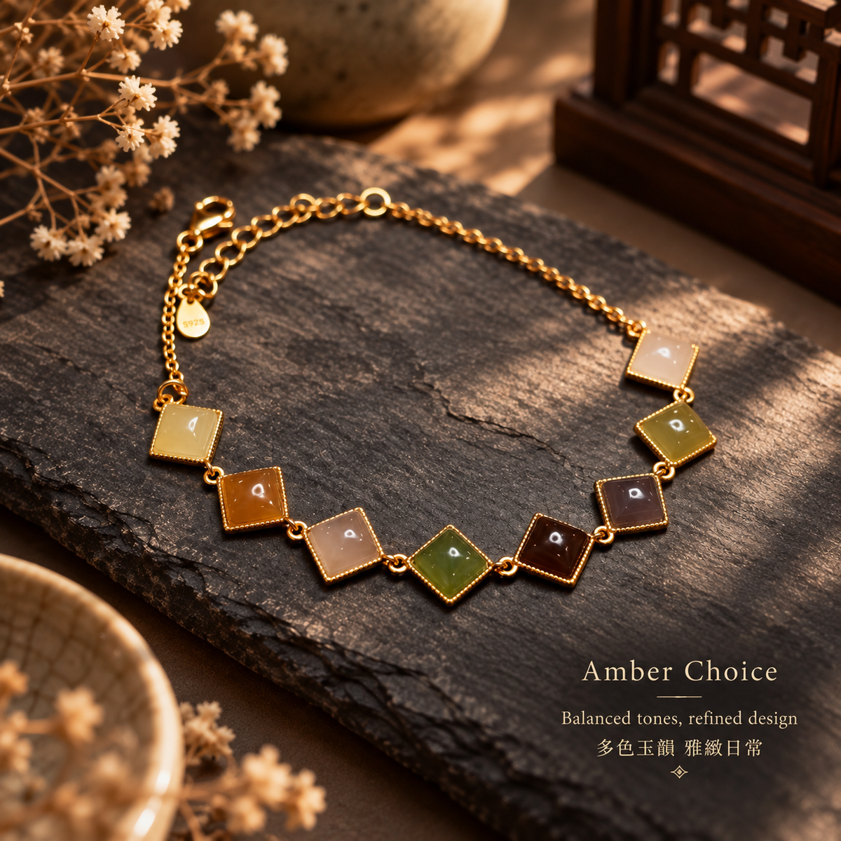 Multi-Treasure Hetian Jade S925 Bracelet concept | 多寶和田玉手鏈氛圍圖