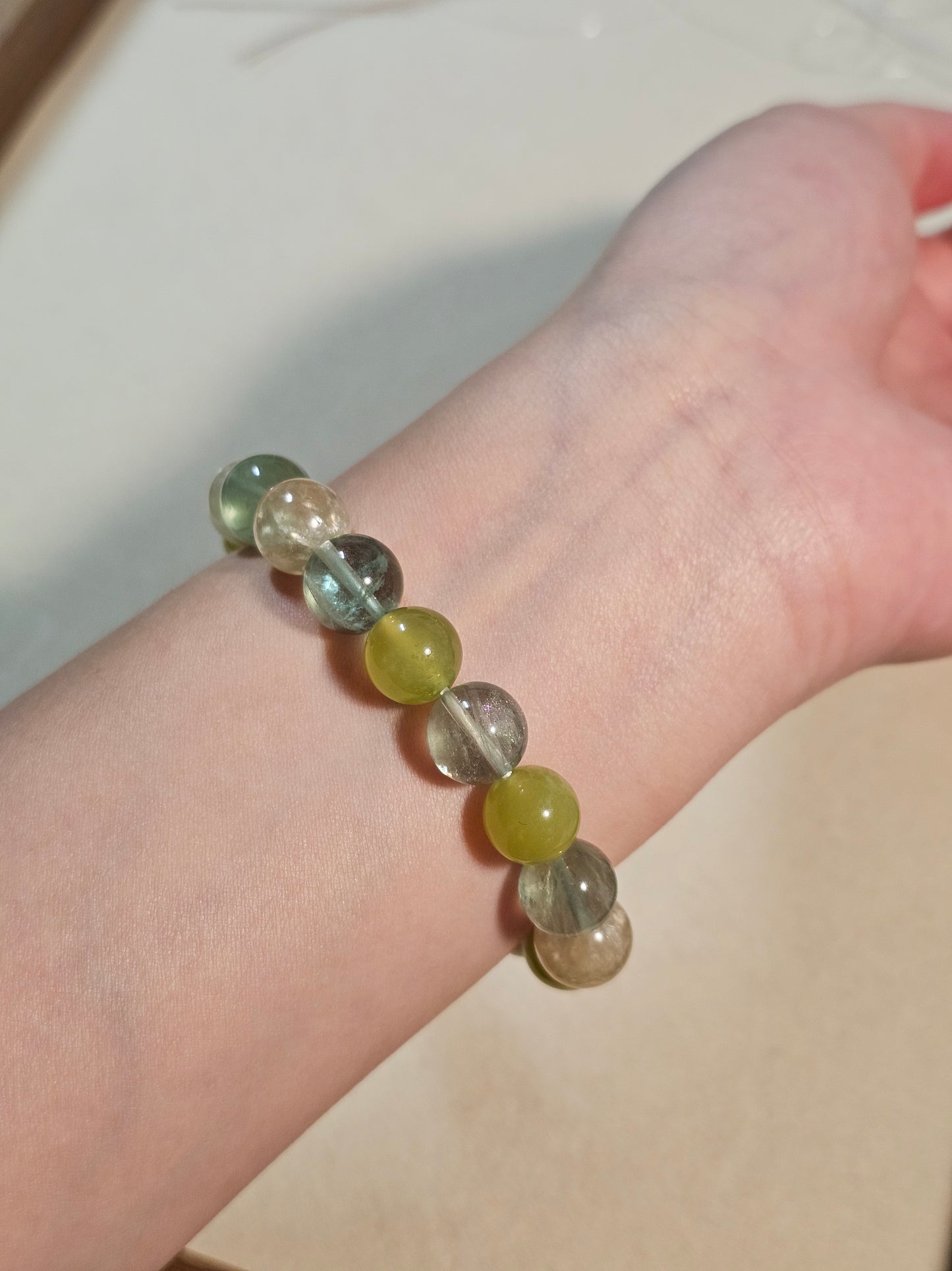 Natural Green Fluorite Cube Bracelet | Xiuyu Jade & Yellow Mica | 10mm Gemstone Bracelet | Handmade Crystal Jewelry | Gift for Her