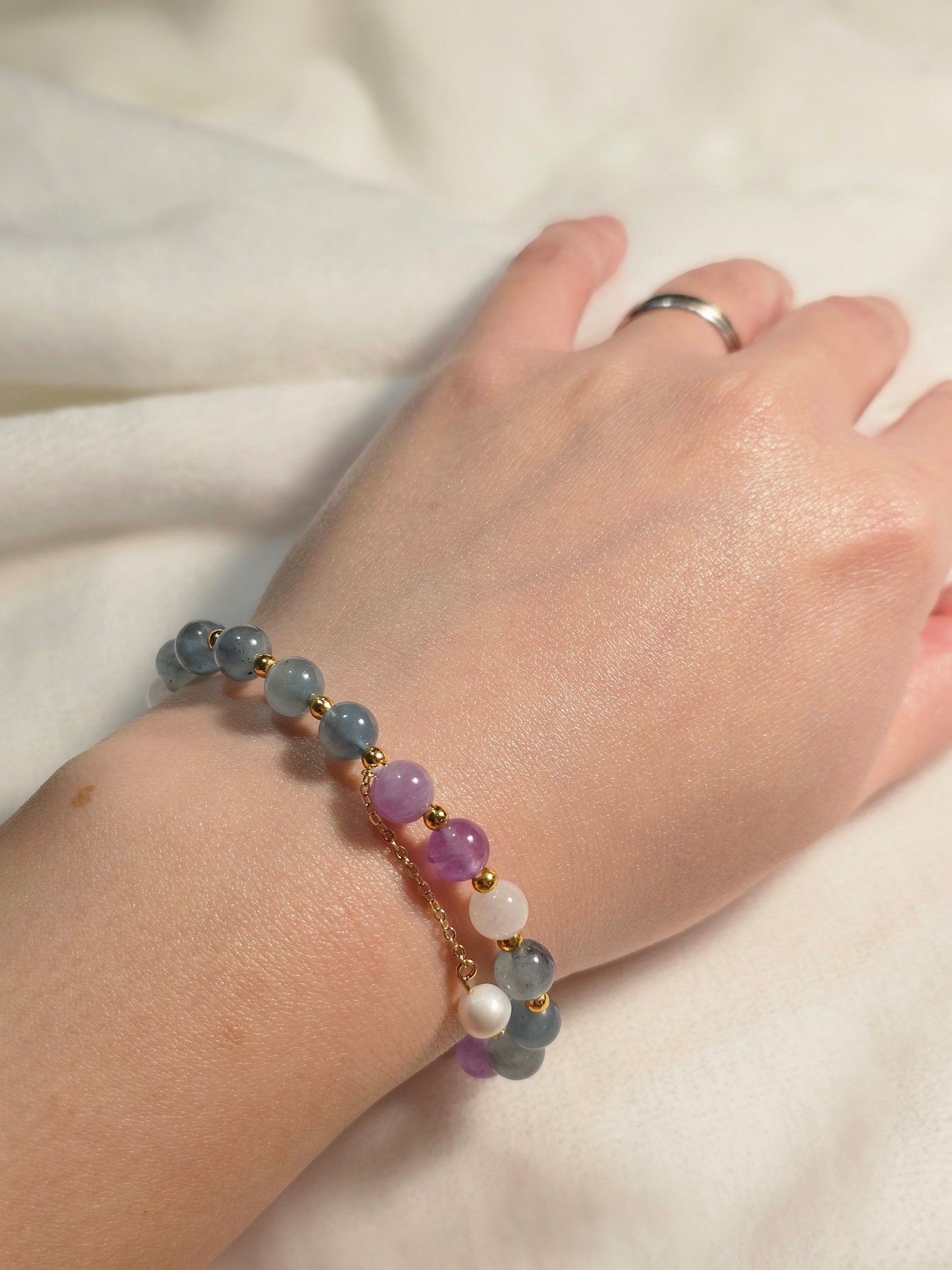 Aquamarine × Amethyst × Clear Quartz × Pearl Bracelet 7mm
