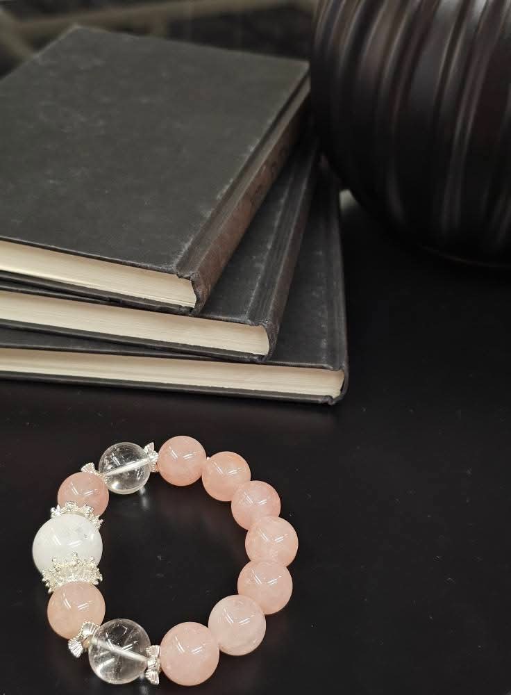 Pink Agate × Clear Quartz × White Agate Bracelet 15.8mm