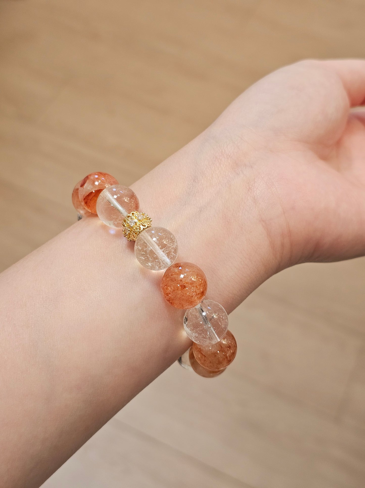 Red Flower Quartz × Clear Quartz × Nanhong Agate Bracelet 13mm