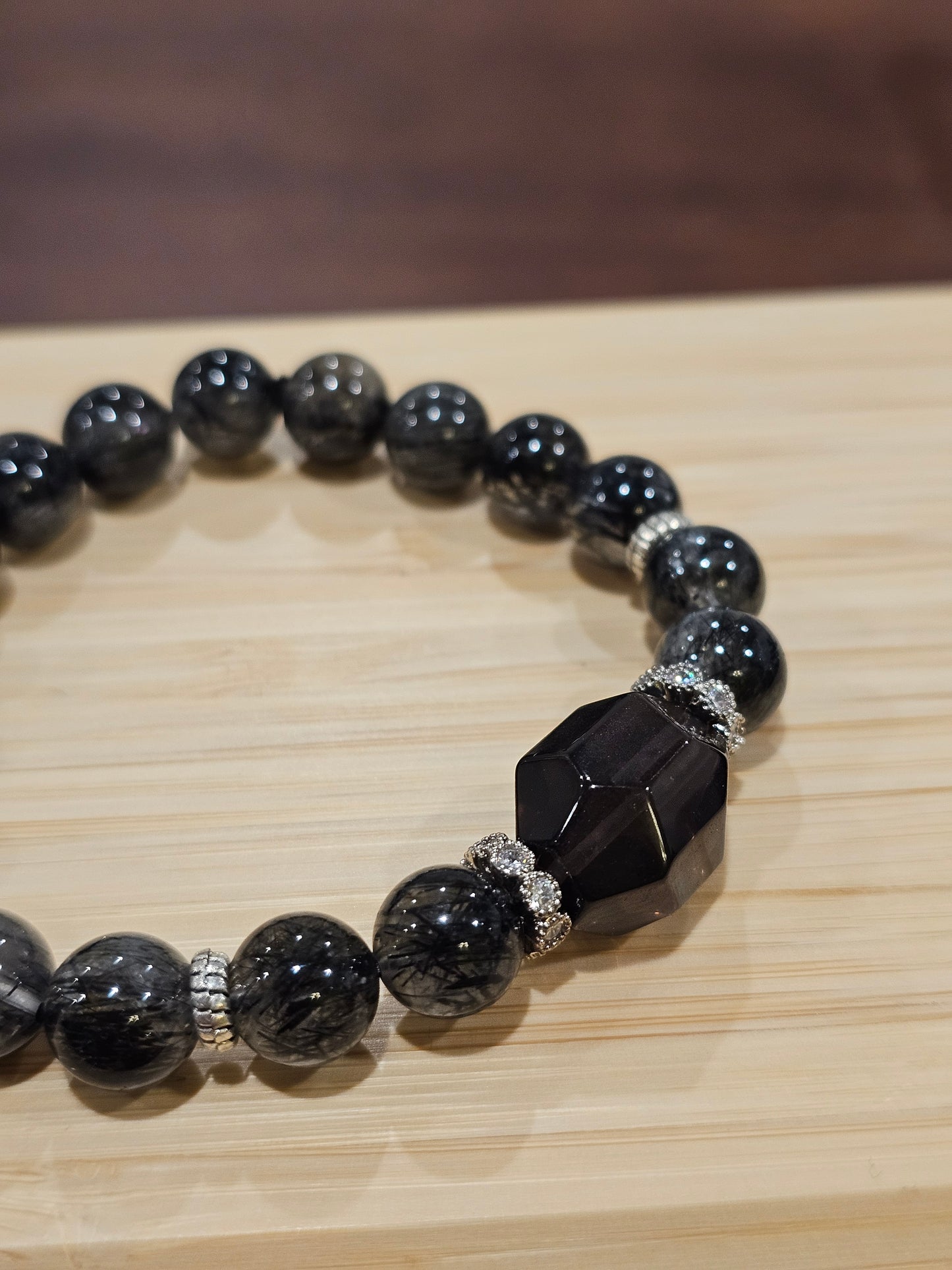 Black Rutilated Quartz × Smoky Quartz Bracelet 9.2mm