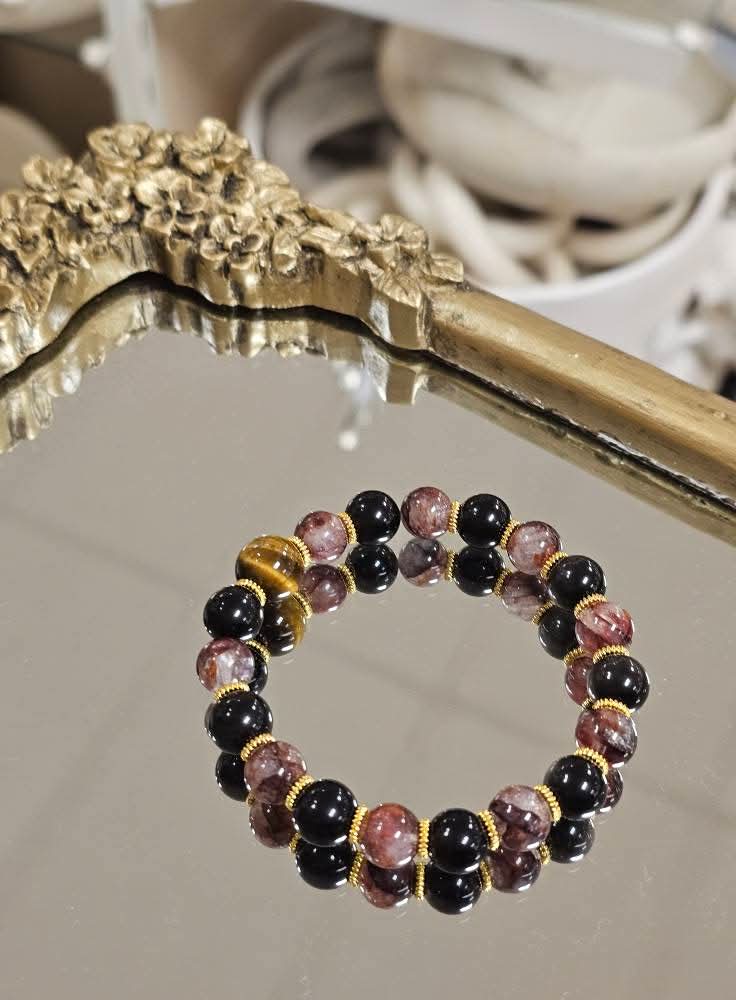 Red Agate × Obsidian × Tiger’s Eye Bracelet 10mm