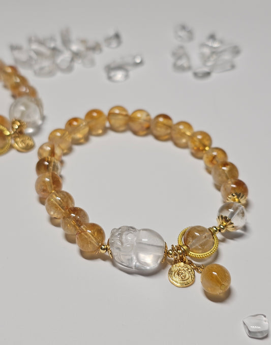 Citrine & Clear Quartz Pixiu Bracelet (8.5mm)