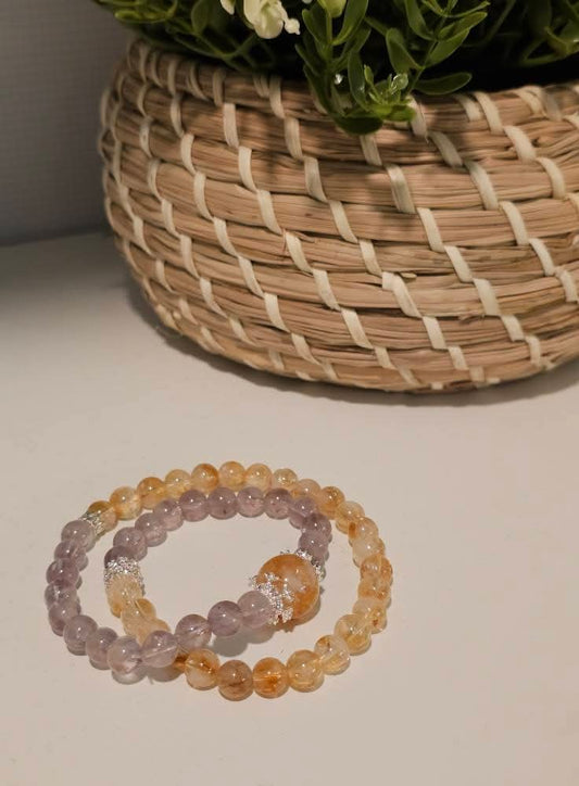 Amber Harmony|Citrine × Amethyst · Double Bracelet 7.2mm