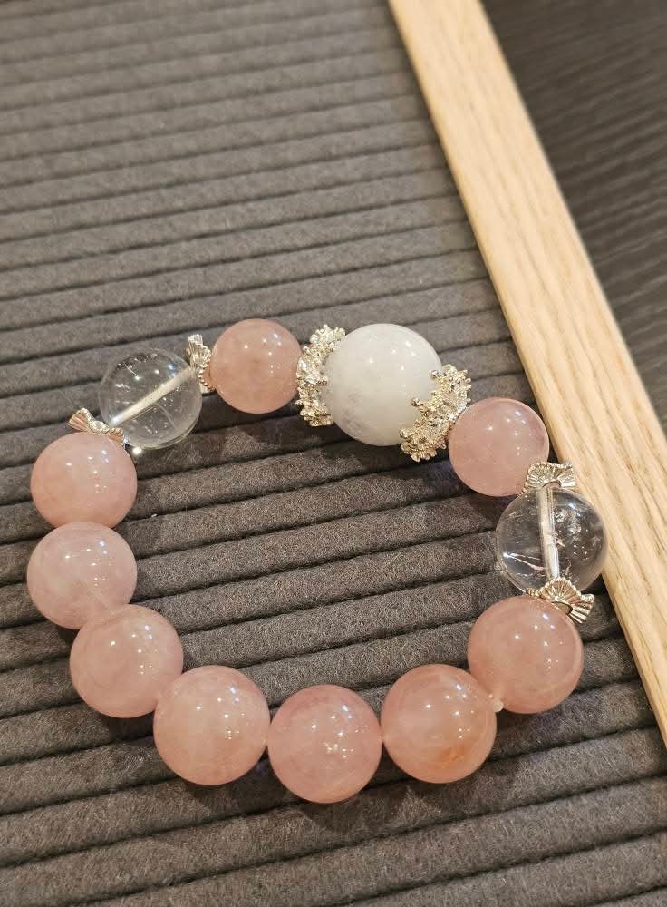 Pink Agate × Clear Quartz × White Agate Bracelet 15.8mm