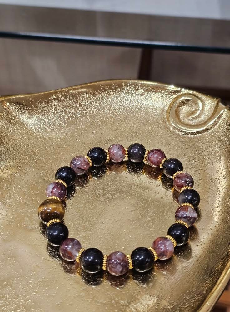 Red Agate × Obsidian × Tiger’s Eye Bracelet 10mm