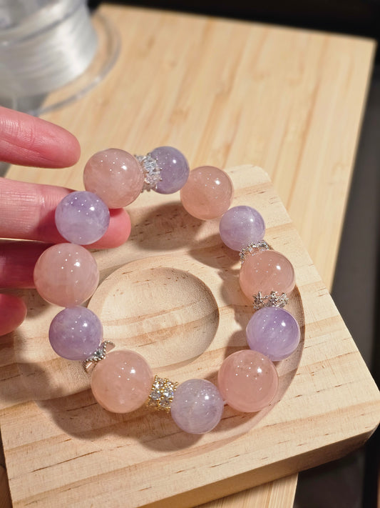 Candy Bead Energy BraceletRose Quartz × Lepidolite 14mm