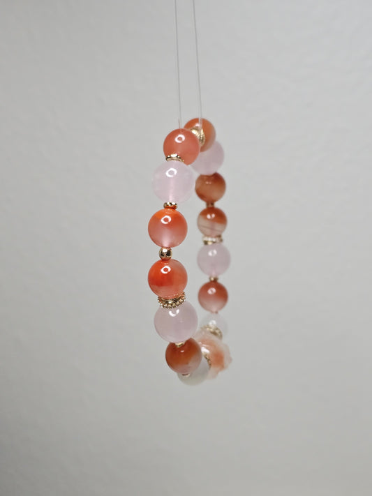 Red Agate × Rose Quartz × Moonstone Pixiu Bracelet 11.3mm