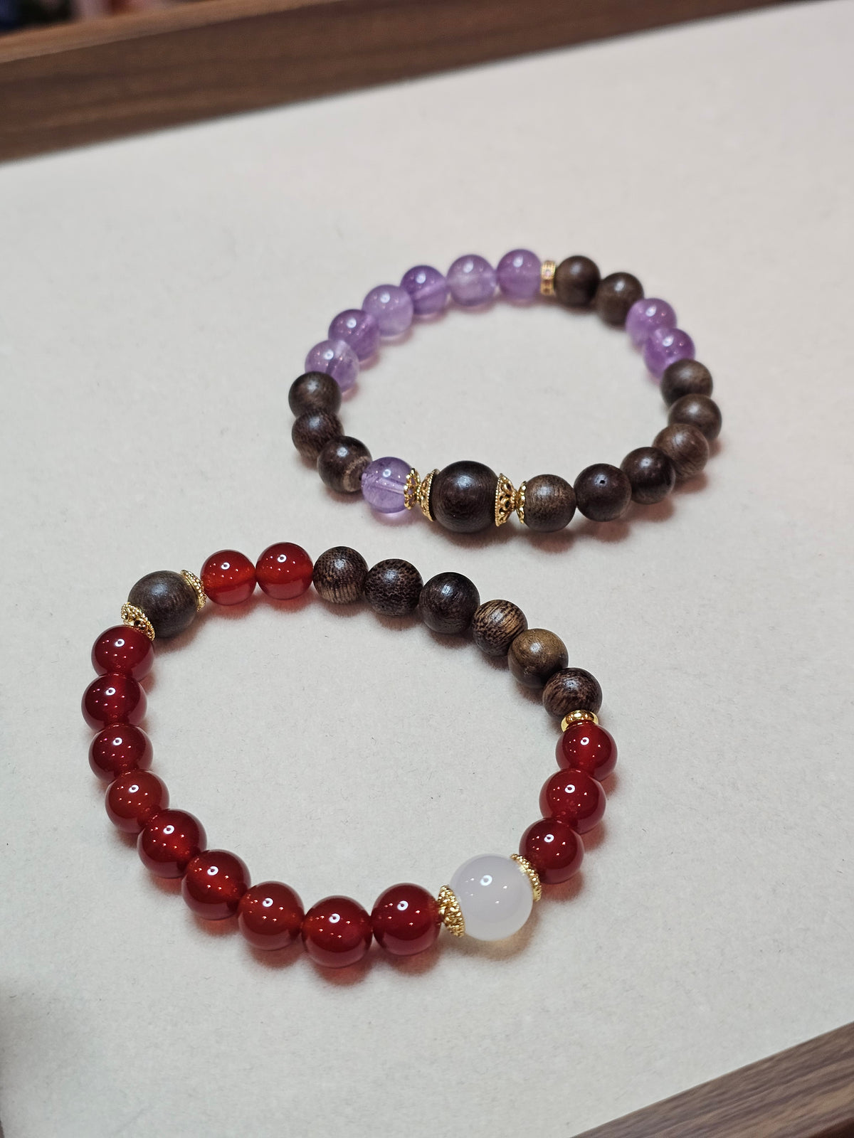 Red Agate × White Agate × Agarwood Bracelet | 8mm