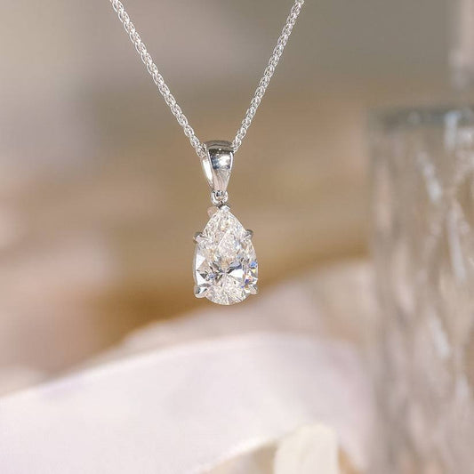 18K White Gold Pear Cut Lab Grown Diamond Necklace