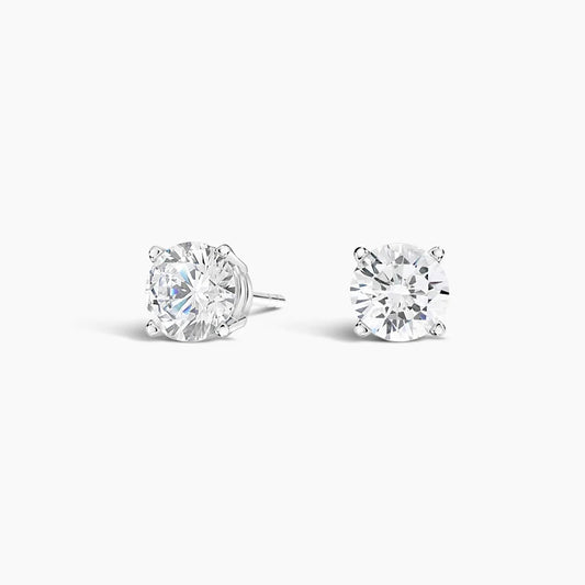 Four-Prong Round Lab-Grown Diamond Stud Earrings in 18K White Gold