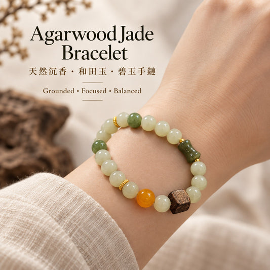 Agarwood Hetian Jade Jasper Beeswax Bracelet worn | 天然沉香和田玉碧玉蜜蠟手鏈上手效果