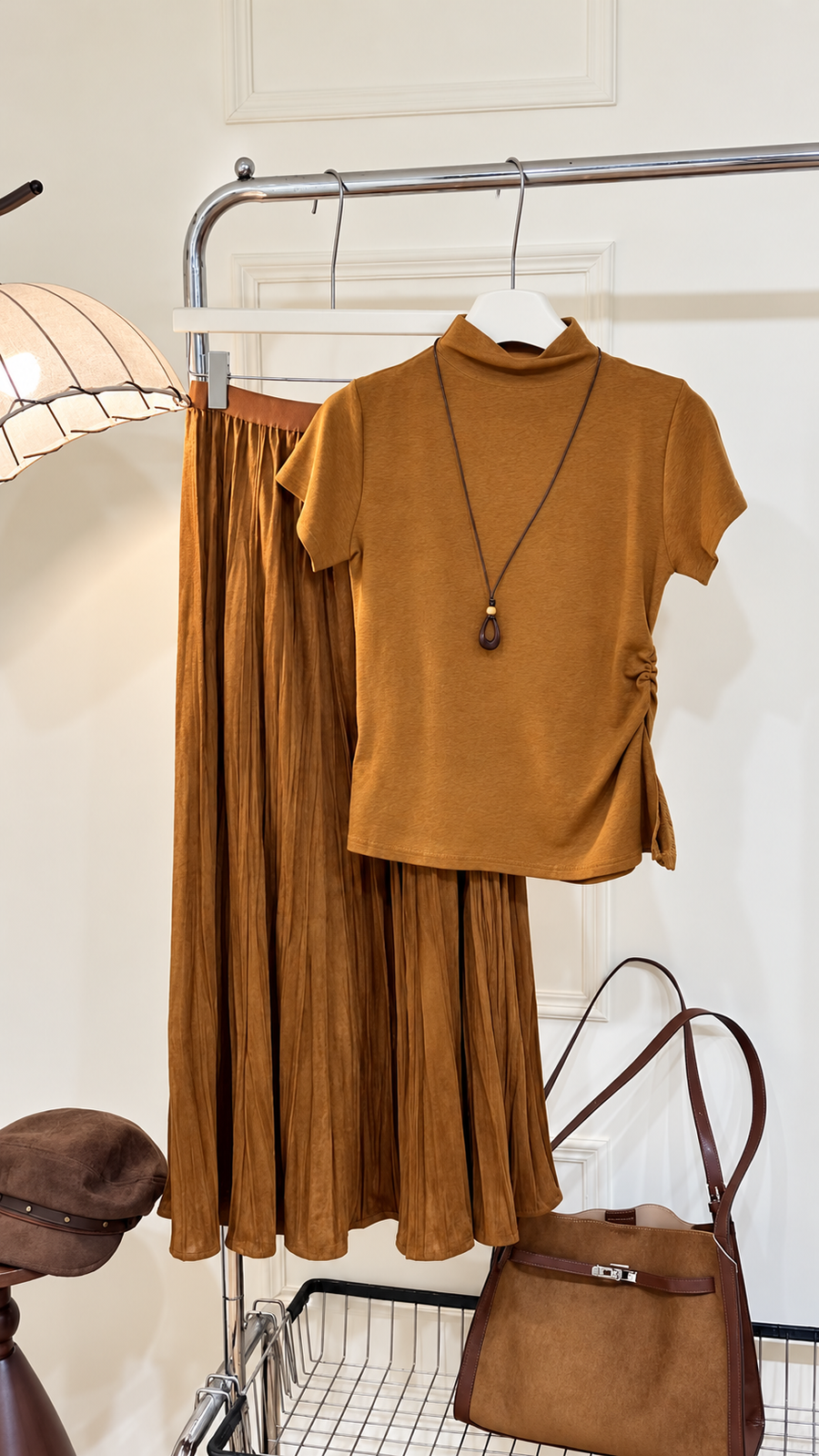 Caramel Knit Top & Flowing Skirt Set | 焦糖針織上衣半身裙套裝