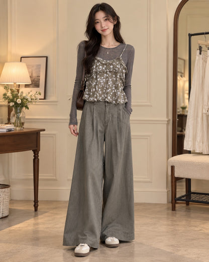 Grey floral layered three-piece set - styled model view