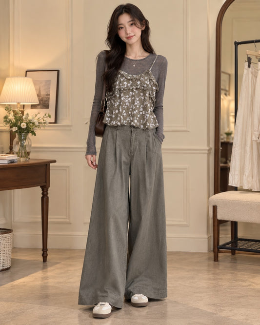 Grey floral layered three-piece set - styled model view