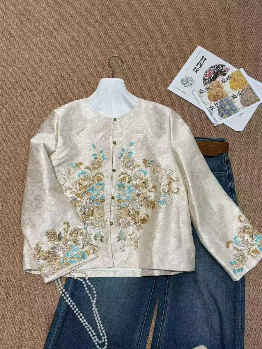 Ivory Embellished Chinese-Style Jacket | 米白華飾新中式外套