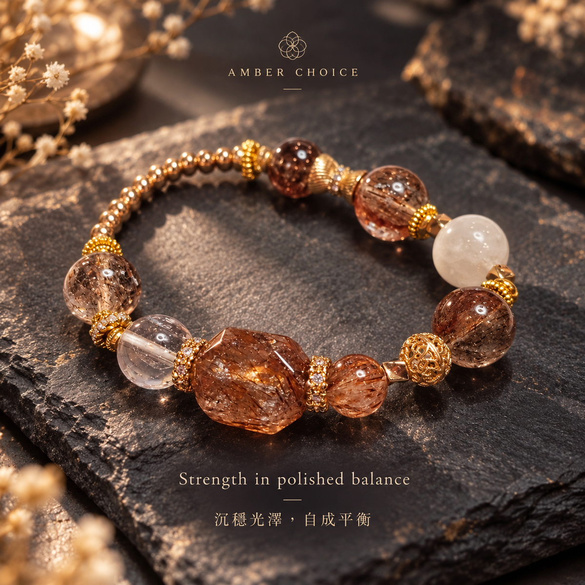 Black Gold Super Seven × Clear Quartz Bracelet 12.5mm concept | 高級氛圍圖