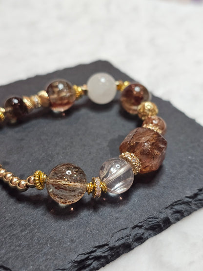 Black Gold Super Seven × Clear Quartz Bracelet 12.5mm original product detail | 實物細節圖