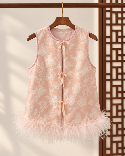 Blush Jacquard Feather-Trim Vest product view