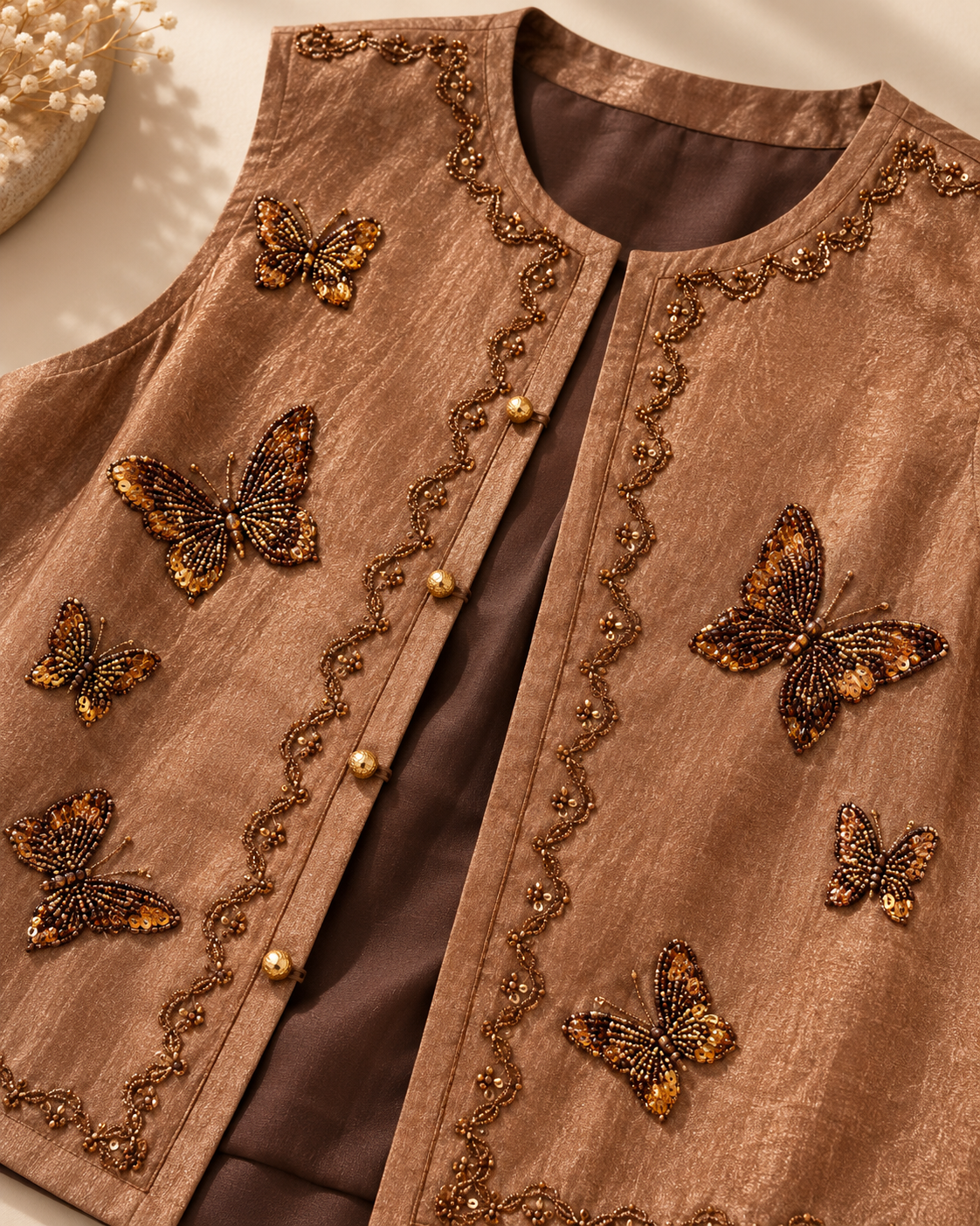 Butterfly Beaded Vest beadwork detail