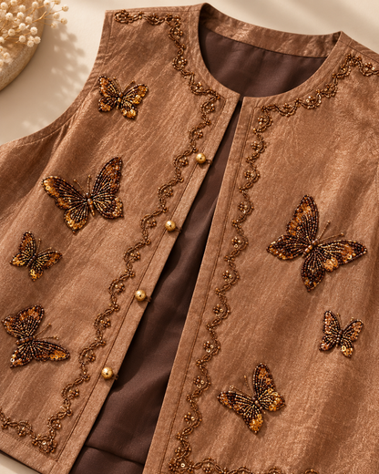 Butterfly Beaded Vest beadwork detail