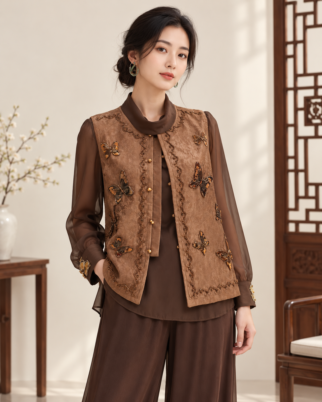 Butterfly Beaded Vest model styling