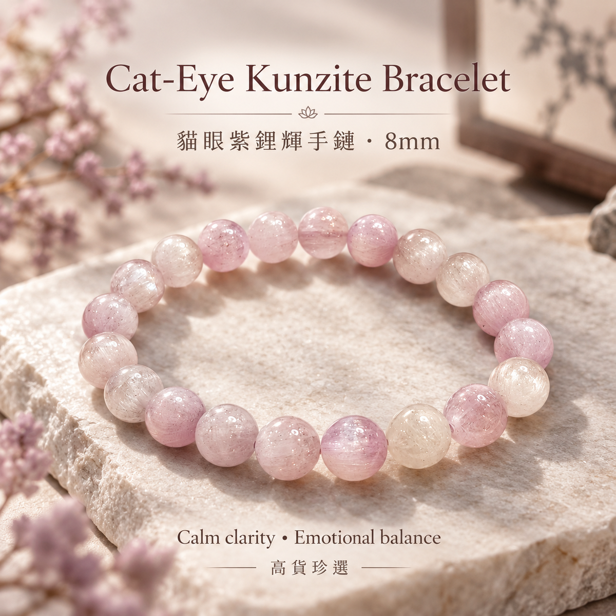 Cat-Eye Purple Kunzite Bracelet 8mm | 貓眼紫鋰輝手鏈