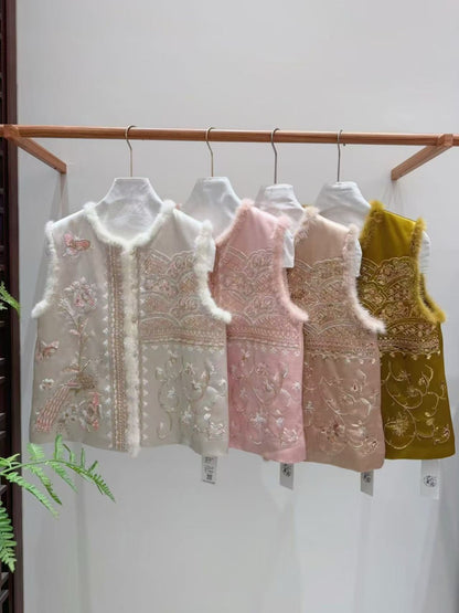 蝶影繁花毛邊刺繡馬甲多色原圖