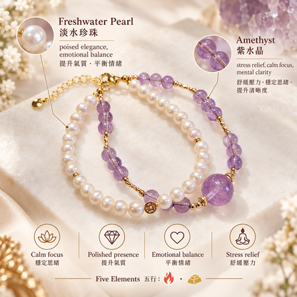 Freshwater Pearl × Amethyst Bracelet materials and benefits | 材質與功效