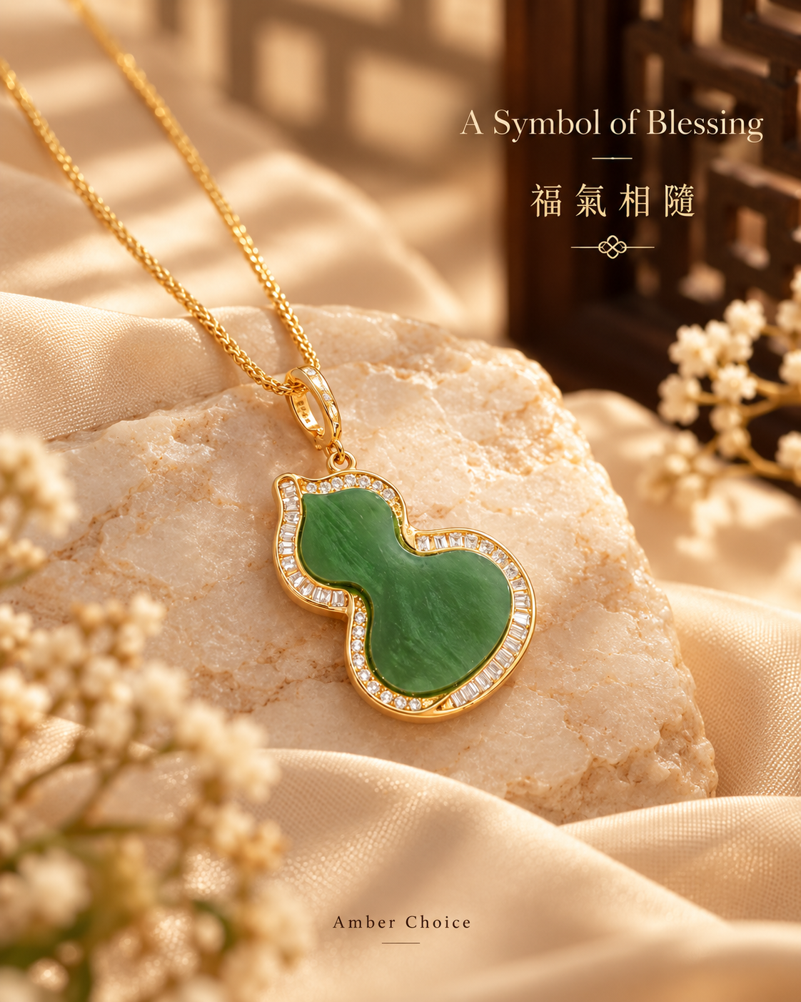 Green Nephrite Jade Gourd Pendant Necklace concept | 碧玉葫蘆吊墜項鍊形象圖