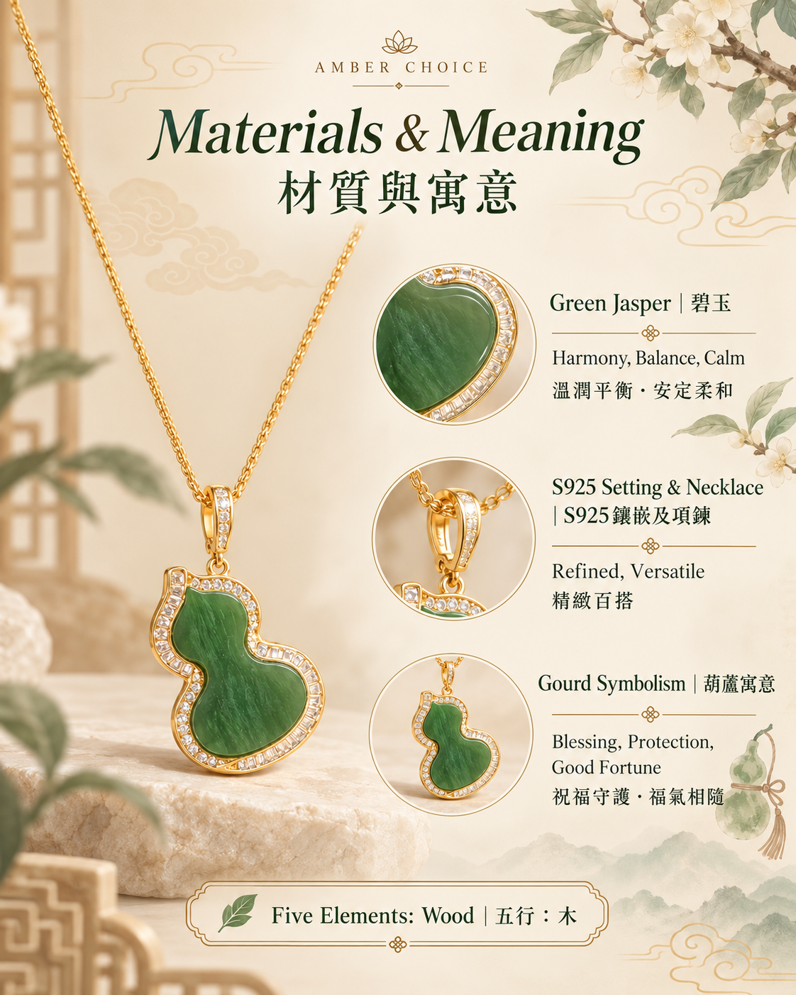 Green Nephrite Jade Gourd Pendant materials and meaning | 碧玉葫蘆吊墜材質寓意