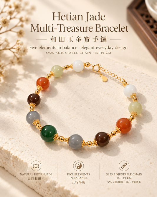 Hetian Jade Multi-Treasure Bracelet | 和田玉多寶手鏈