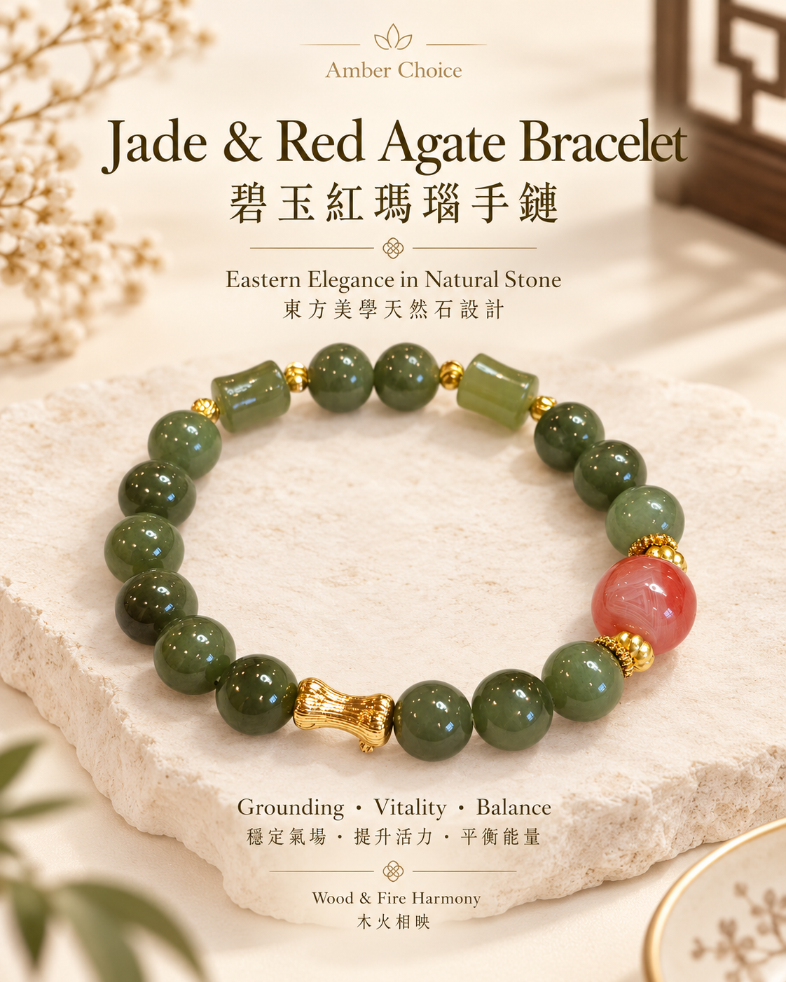 Jade & Red Agate Bracelet | 碧玉 × 紅瑪瑙手鏈
