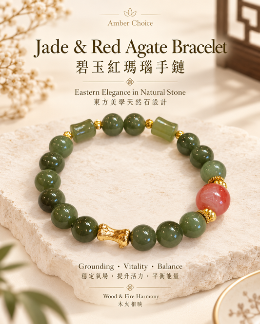 Jade & Red Agate Bracelet | 碧玉 × 紅瑪瑙手鏈