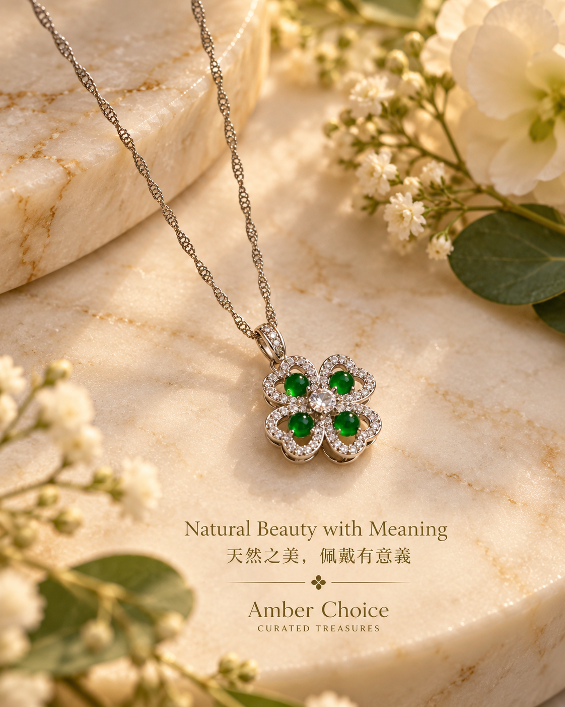 Lucky Clover Green Guatemalan Jadeite Pendant concept | 幸運草綠水危料翡翠吊墜形象圖