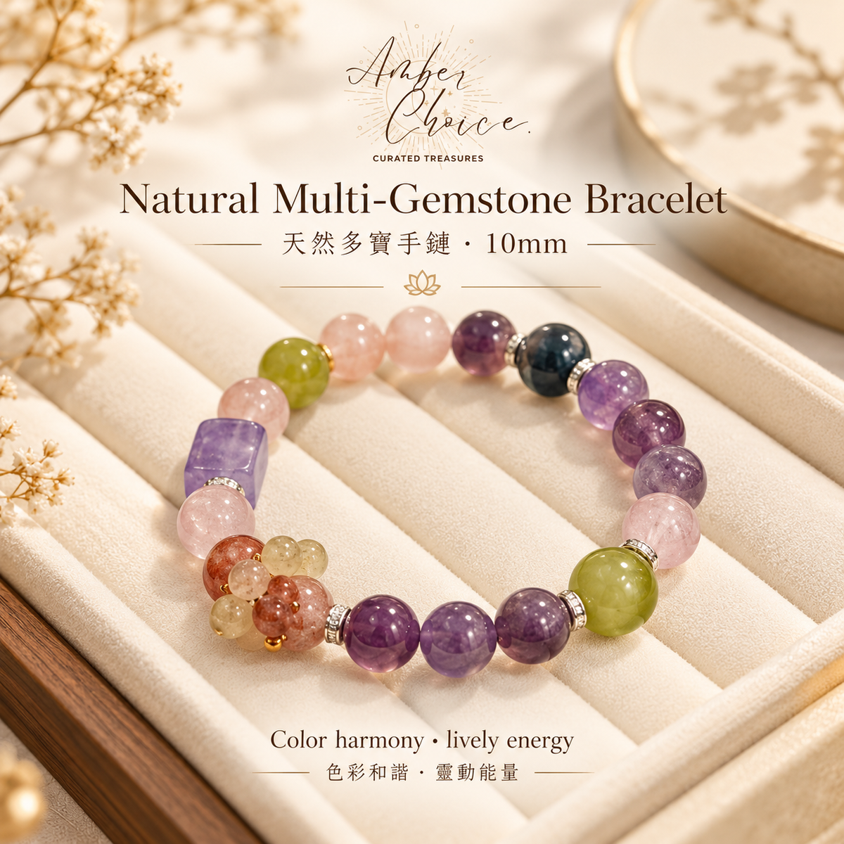 Natural Multi-Gemstone Bracelet 10mm | 多寶天然晶石手鏈