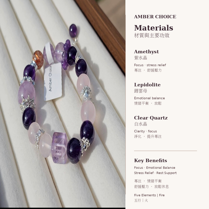 Amber Choice purple crystal bracelet materials and benefits