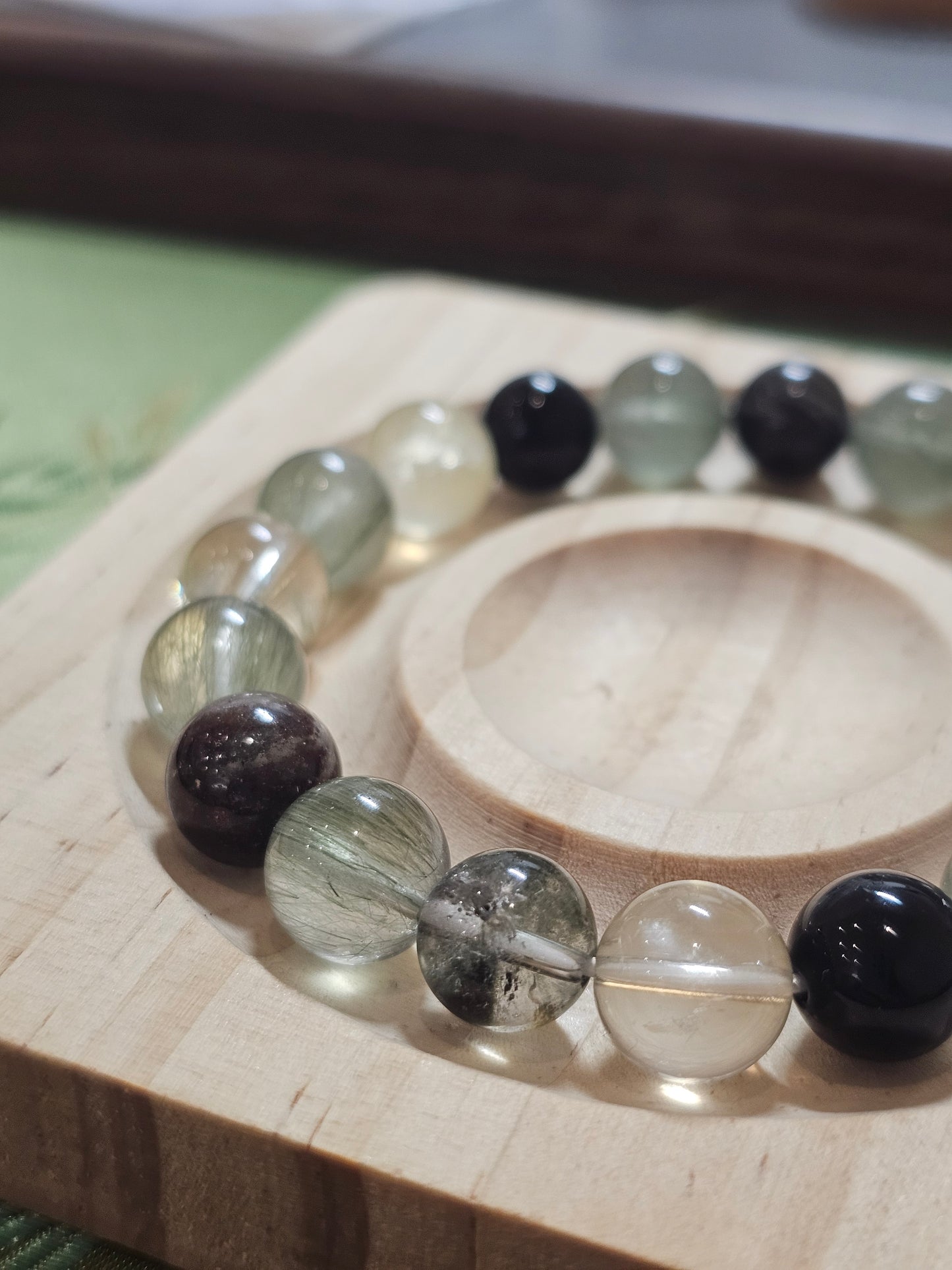 Natural Green Rutilated Quartz & Green Phantom Bracelet 10mm | Super Seven Crystal Bracelet | Handmade Gemstone Jewelry