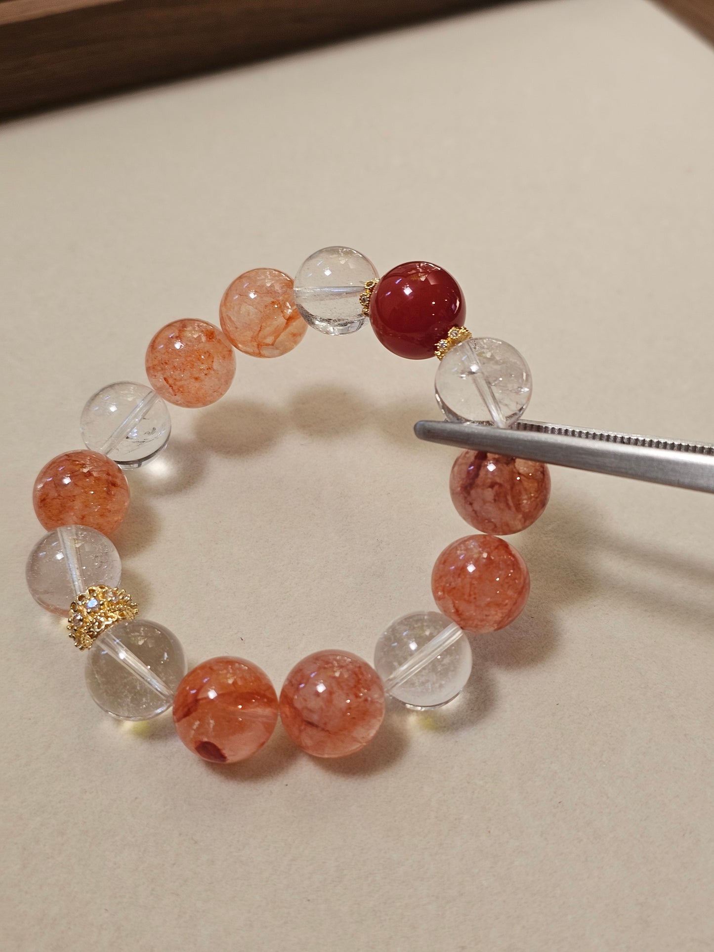 Red Flower Quartz × Clear Quartz × Nanhong Agate Bracelet 13mm