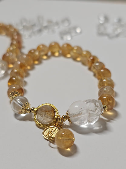 Citrine & Clear Quartz Pixiu Bracelet (8.5mm)
