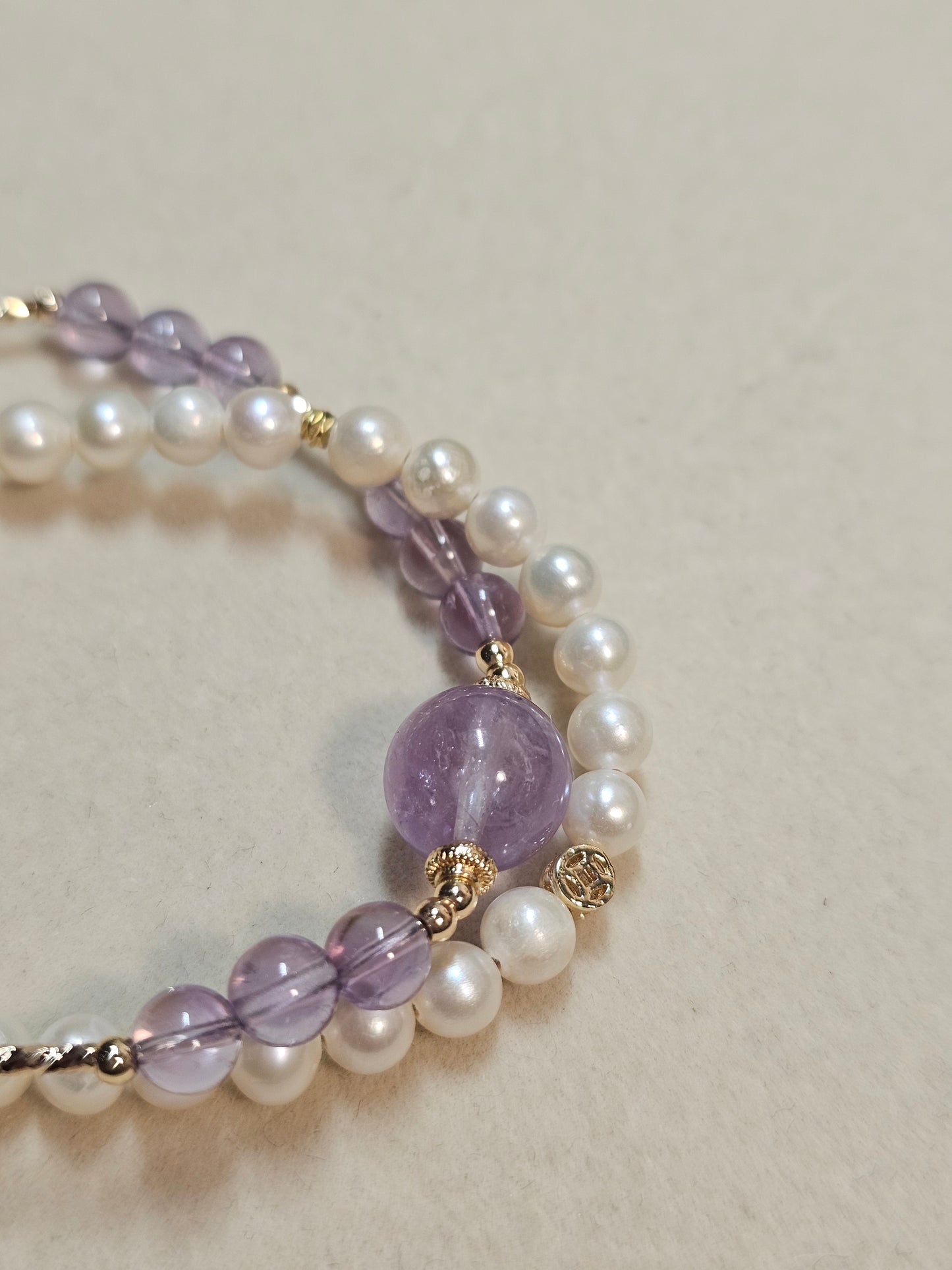 Natural Amethyst & Freshwater Pearl Bracelet Adjustable Gemstone Bracelet | 5.5mm Gift for Her