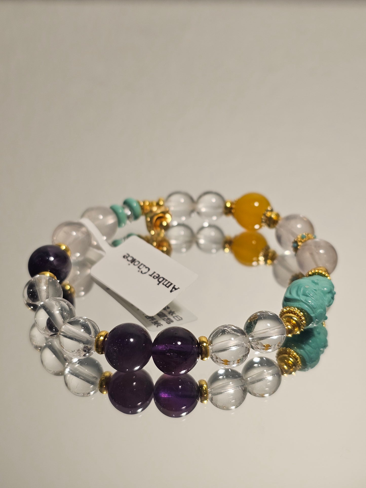 Clear Quartz × Amethyst × Rose Quartz × Amber Bracelet · 8mm