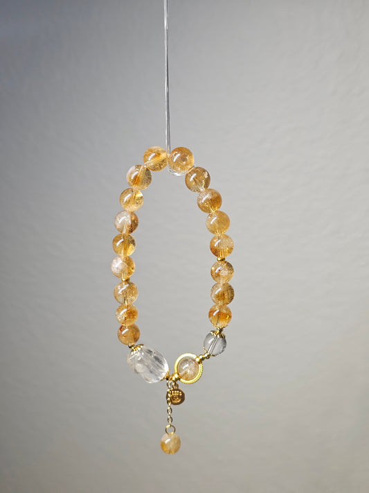 Citrine & Clear Quartz Pixiu Bracelet (8.5mm)