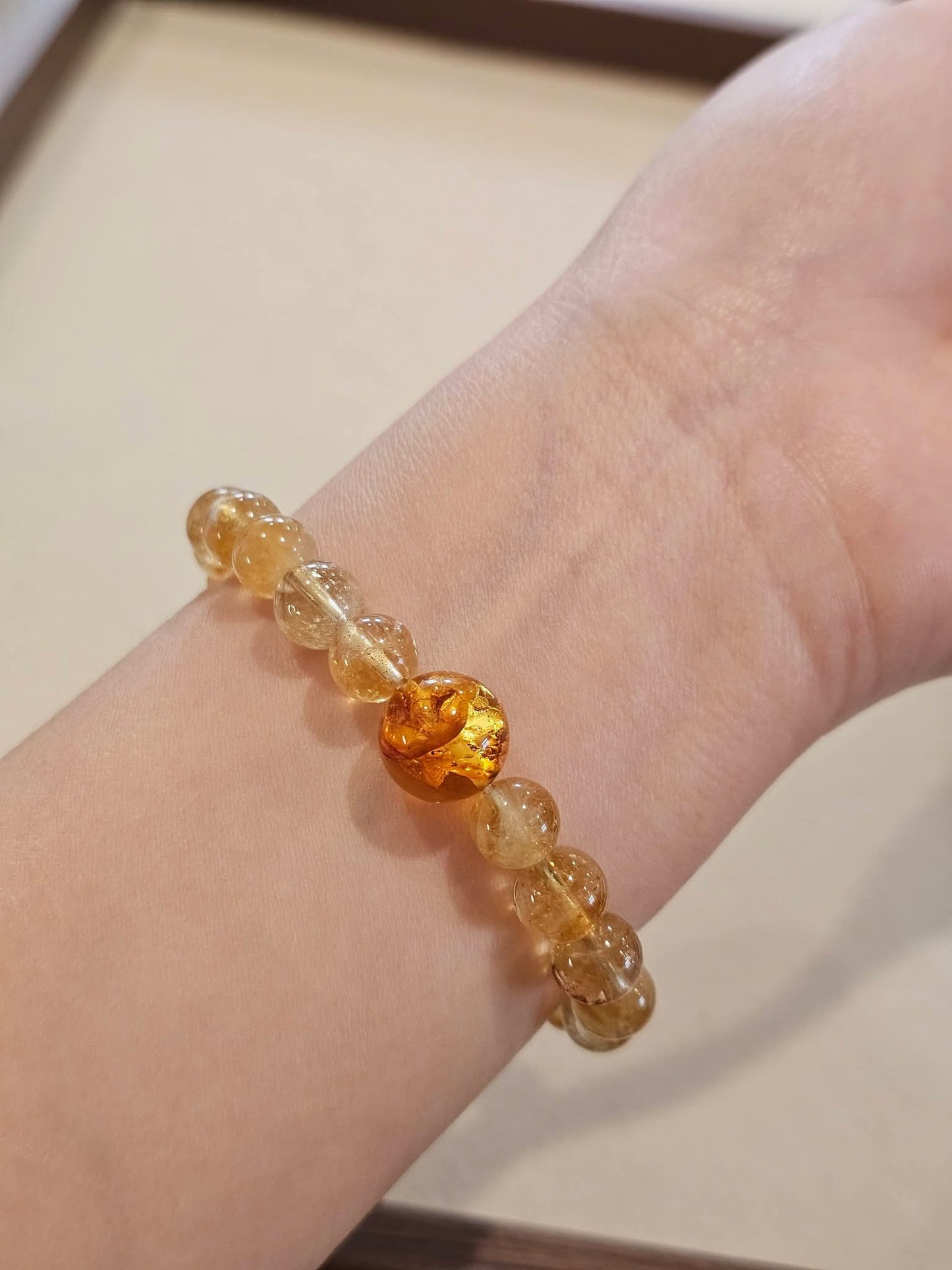Flower Amber × Beeswax Amber × Golden Rutilated Quartz Bracelet 8mm