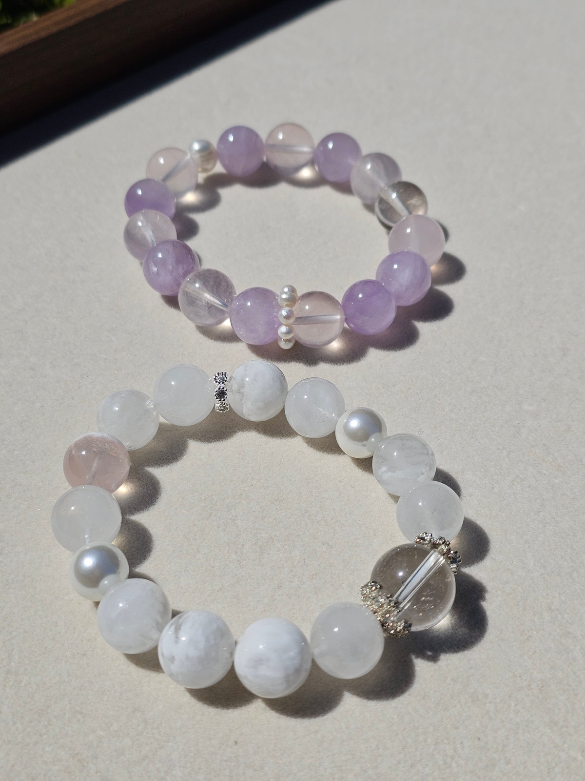 White Phantom Quartz × Clear Quartz × Freshwater Pearl Bracelet | 12.5mm