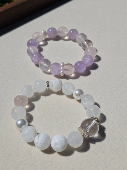 White Phantom Quartz × Clear Quartz × Freshwater Pearl Bracelet | 12.5mm